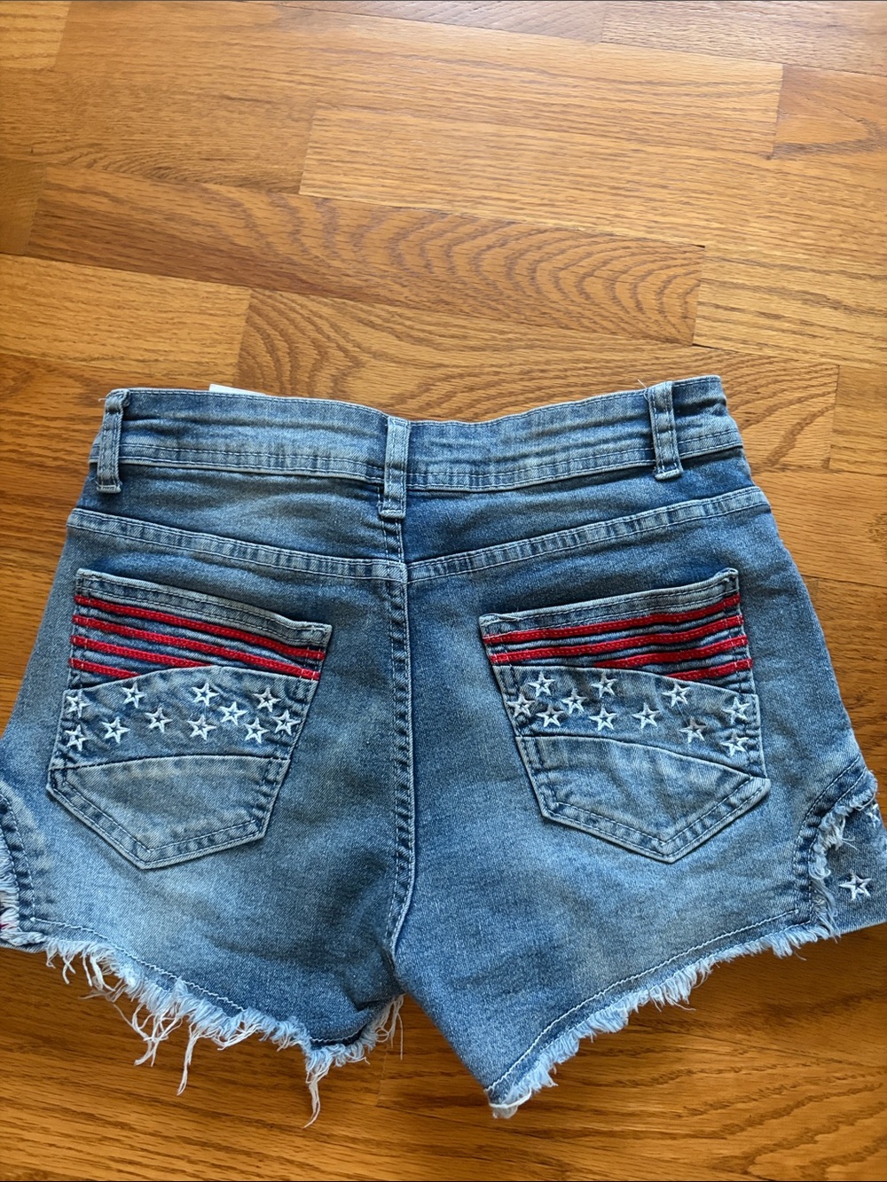 America patriotic Maurices Blue Denim Shorts with Red & White Star-Striped